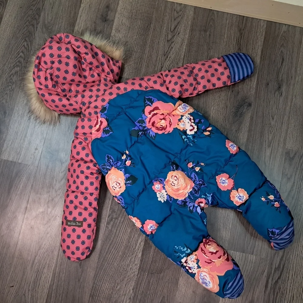 Matilda Jane  Rosy Cheeks Bunting Snowsuit Size 0-3 Faux Fur Trim Fleece Lining
